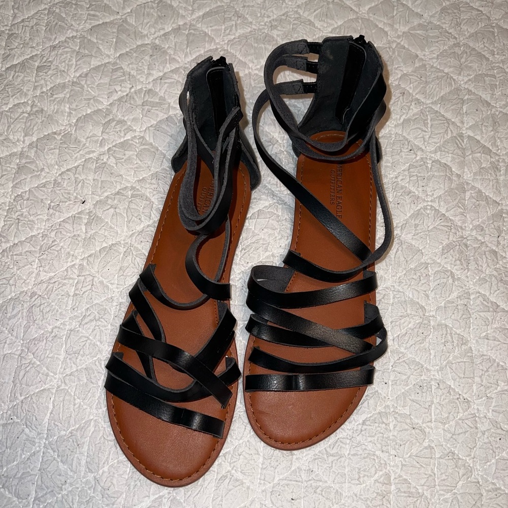 American Eagle Outfitters Women’s Black Vegan Faux Leather Gladiator Sandals